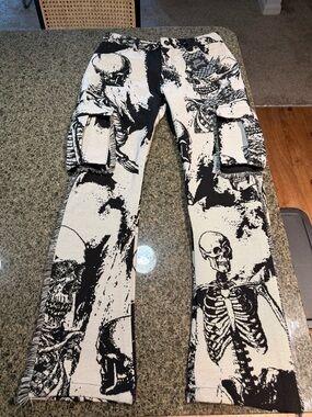 rebels Black and White Graphic Canvas Pants